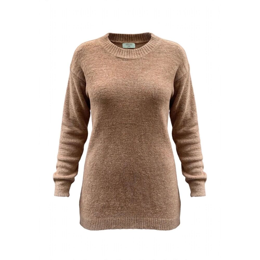 Zenana 100% Nylon Sweater Dress in Brown M